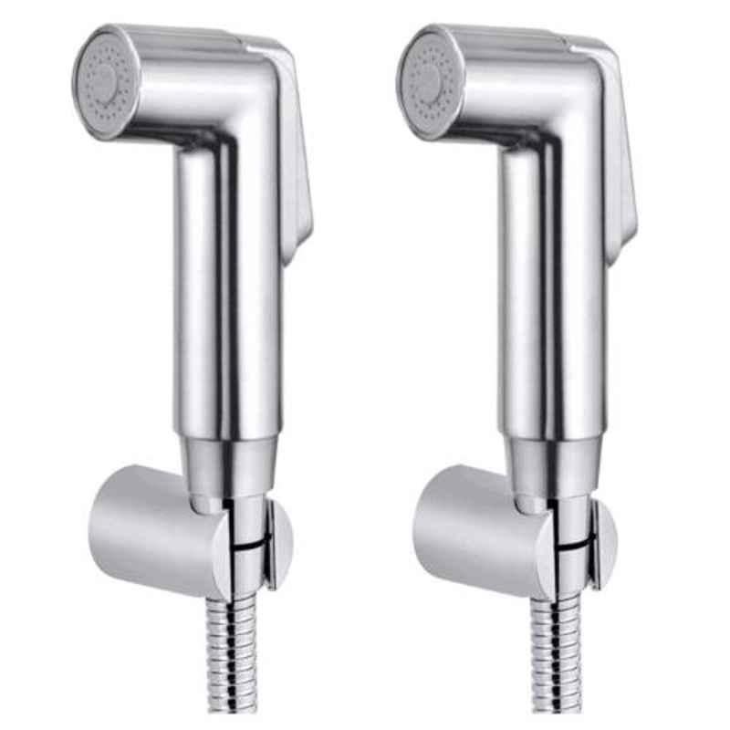 Joyway Flora Plastic Chrome Finish Silver Health Faucet with 1m Flexible Tube & Wall Hook (Pack of 2)