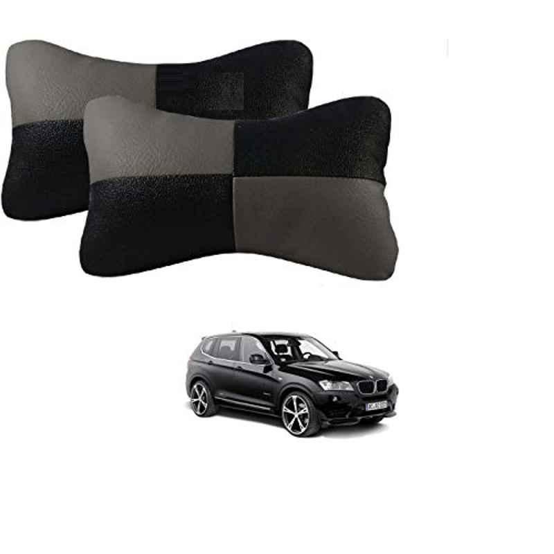 Kozdiko 2 Pcs Leather Grey & Black Neck Rest Car Cushion Pillow Set for BMW X3