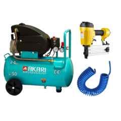 Akari 50L 3HP Air Compressor with Brad Nailer & PU Pipe with 1 Year Warranty, APT-AC-50L