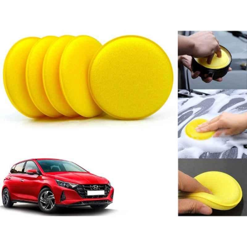 Auto Pearl Polyurethane Beige Washing & Waxing Polish Foam Sponge for i20 Magna 2020 (Pack of 5)