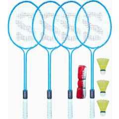 STYRKR Alloy Steel Blue Badminton Racquet Set of 4 Steel Frame with Shuttlecocks 3 & Net