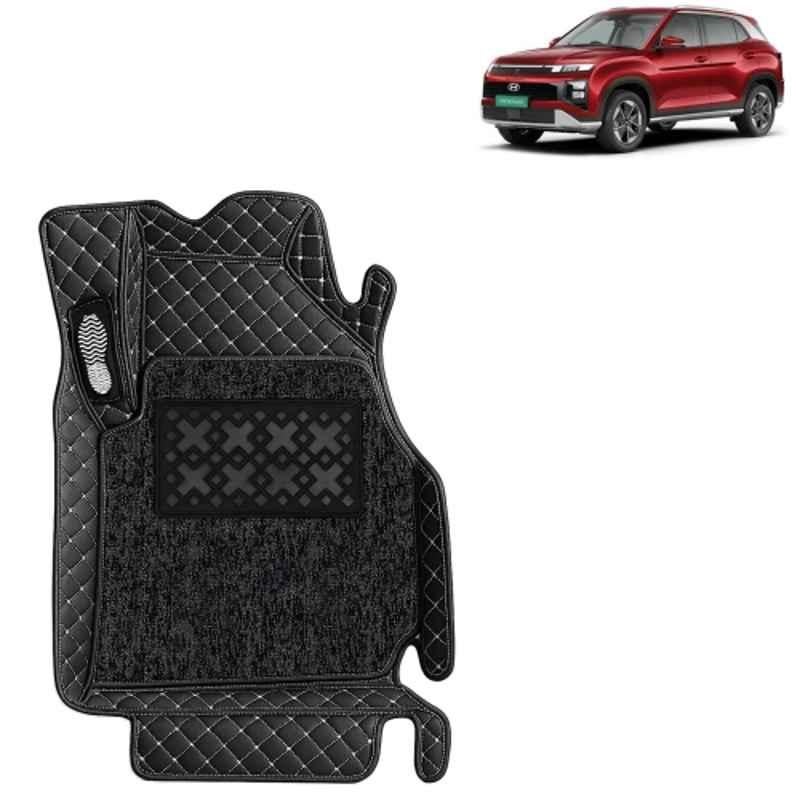 Kingsway 3 Pcs Premium 7D 100% Waterproof & Washable PU Leatherette Classic Black Car Floor Mat Set for Hyundai Creta Electric 2025 Onwards All Model