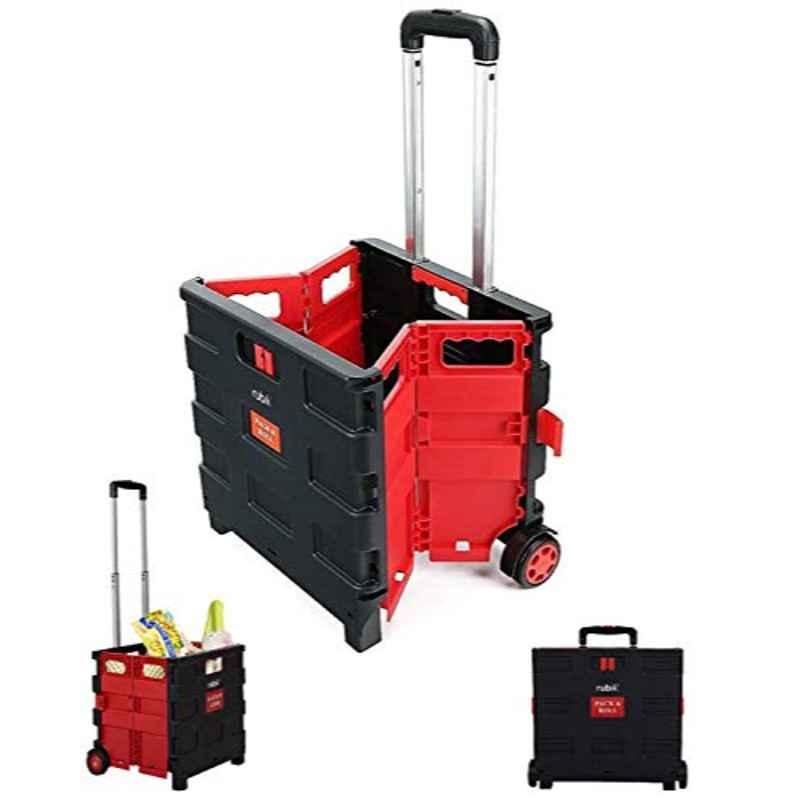 Rubik Polyvinyl Chloride Red & Black Folding Shopping Trolley Cart with Wheels, RST25BR-1