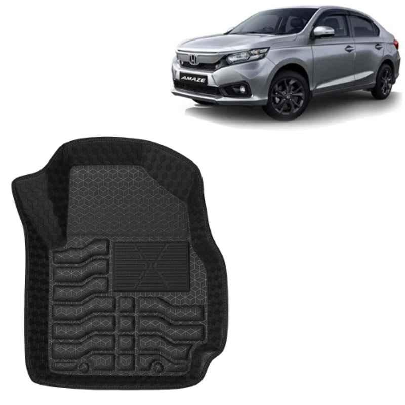 Kingsway 3 Pcs Premium 4.5D 100% Waterproof Tray Shape PVC Black Car Floor Mat Set for Honda Amaze Automatic 2021 to 2022 All Model