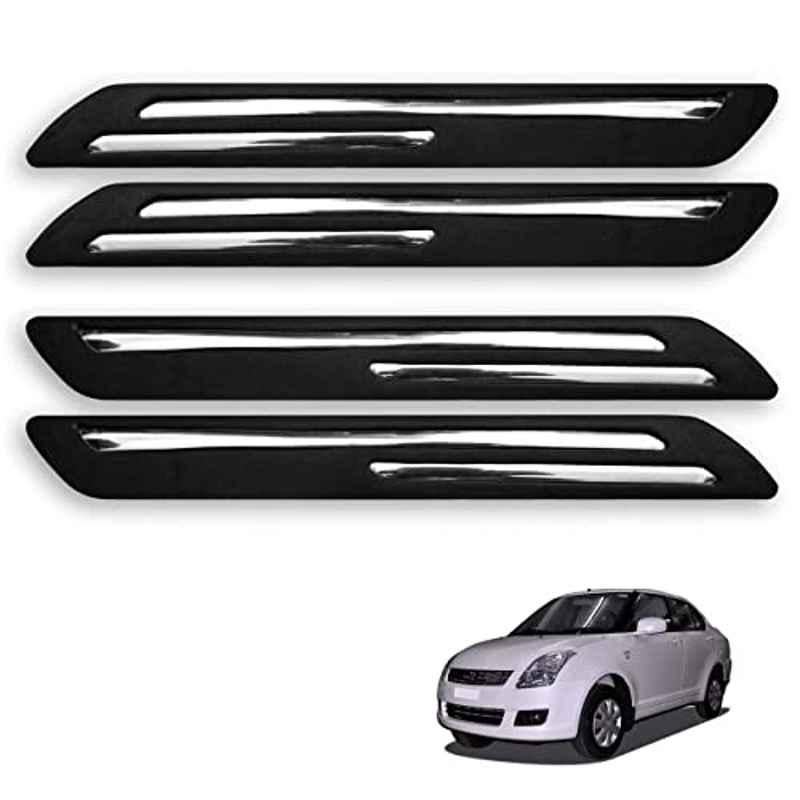 Kozdiko 4 Pcs Rubber Black Double Chrome Strips Car Bumper Protector Guard Set for Maruti Suzuki Old Dzire
