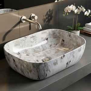 Plantex Basin for Bathroom/Ceramic Table Top Basin/Counter Top Wash Basin (Alpha-NS-108, Marble Finish, 18x13x5.5 inch)