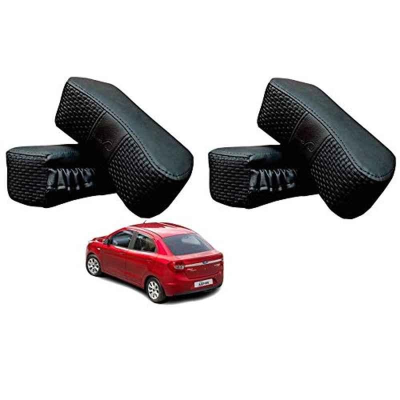 Kozdiko 4 Pcs CV Designer Black Leatherite Neck Rest Car Cushion Pillow Set for Ford Figo Aspire