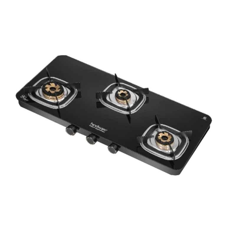 Hindware Apex 3B Glass Top Cooktop with 3 Brass Burner & Manual Ignition, CT 100245