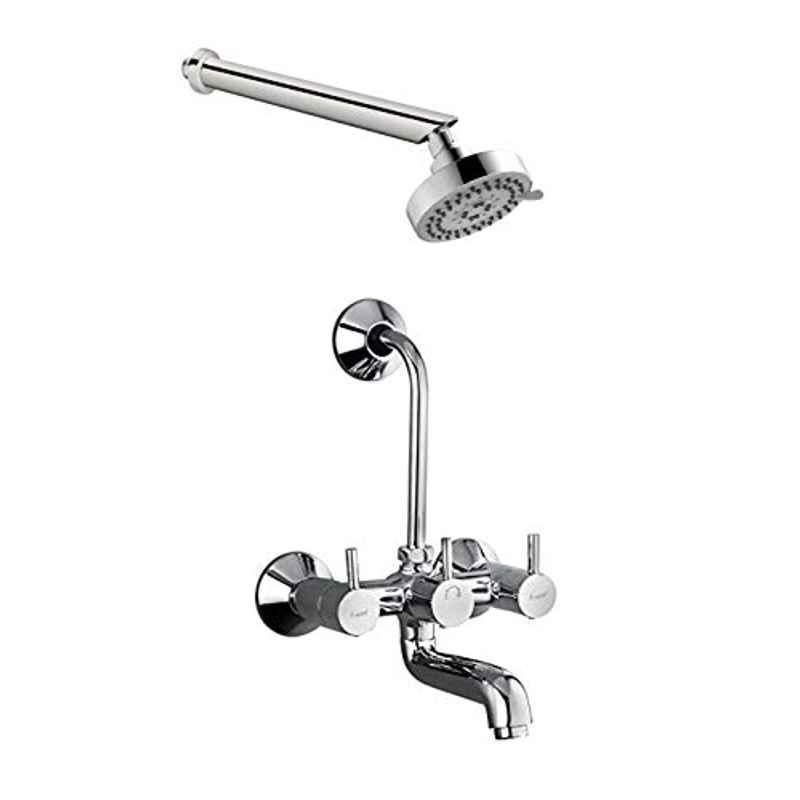 Aquieen Brass Wall Mixer Telephonic with 5 Function Overhead Shower & 12 inch Round Shower Arm