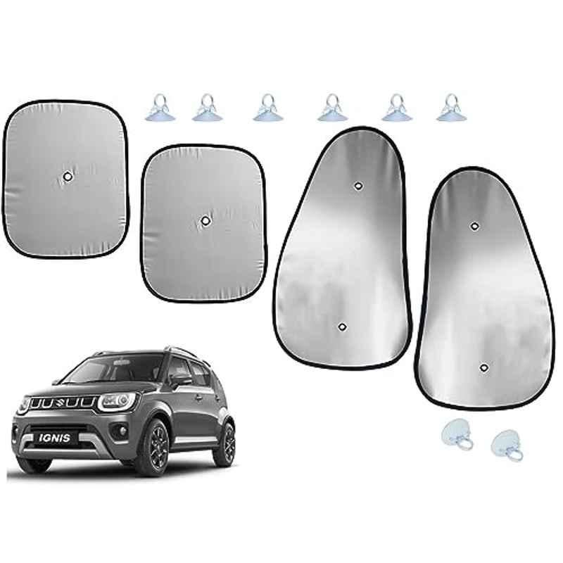 Auto Pearl 4 Pcs Polyester Black & Silver Window Side Sun Shade Set for Maruti Suzuki Ignis 2020-2022