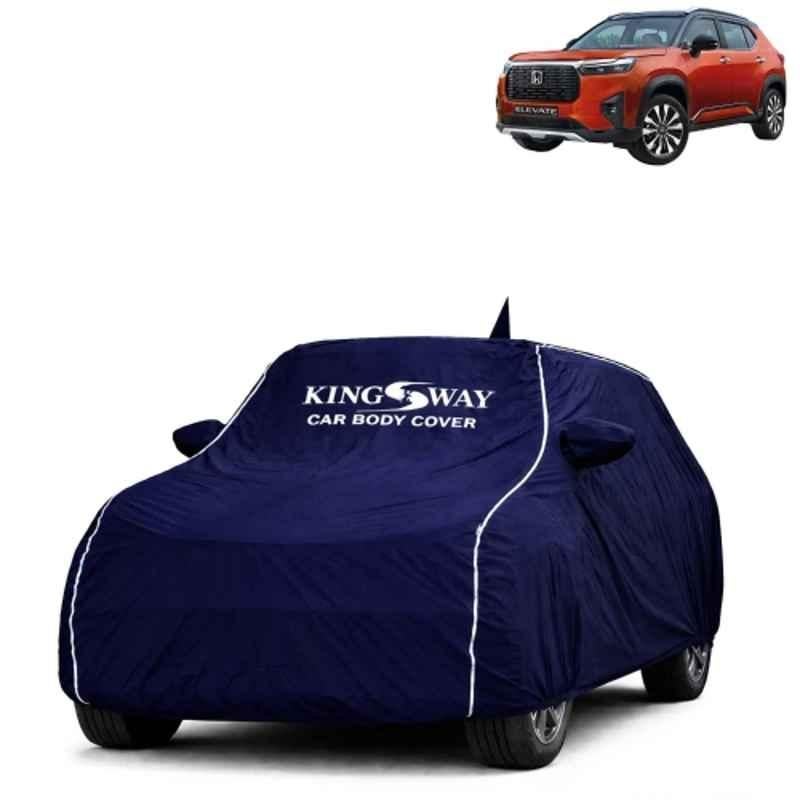 Kingsway Super Waterproof All Weather Protection Polypropylene Blue Car Cover for Honda Elevate 2023 Onwards with Silver Piping, Mirror & Antenna Pockets