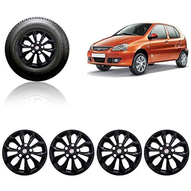 Auto Pearl 4 Pcs 14 inch ABS Black Press Fitting Wheel Cover Set Caps for TATA Indica