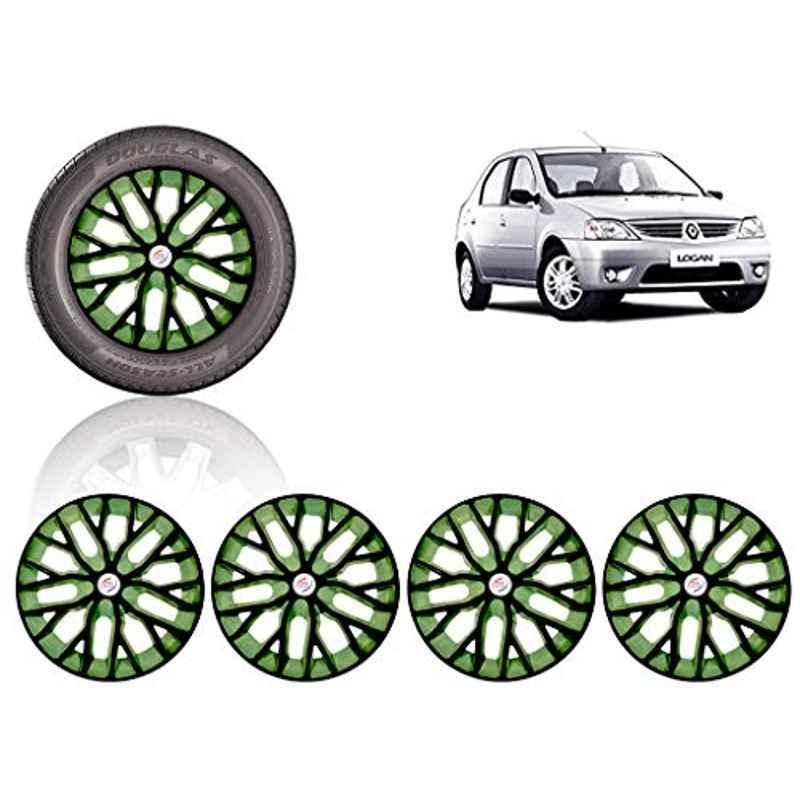 Auto Pearl 4 Pcs 14 inch ABS Black & Green Press Type Fitting Car Wheel Cover Set for Renault Logan