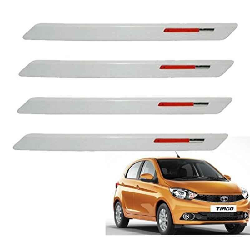 Kozdiko 4 Pcs White & Red Designer Car Bumper Protector Set for Tata Tiago, KOZ-32395