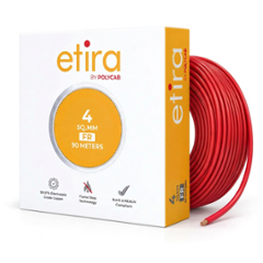 Polycab Etira 4 Sqmm 90m Red Single Core FR Multistrand PVC Copper Insulated Unsheathed Industrial Cable