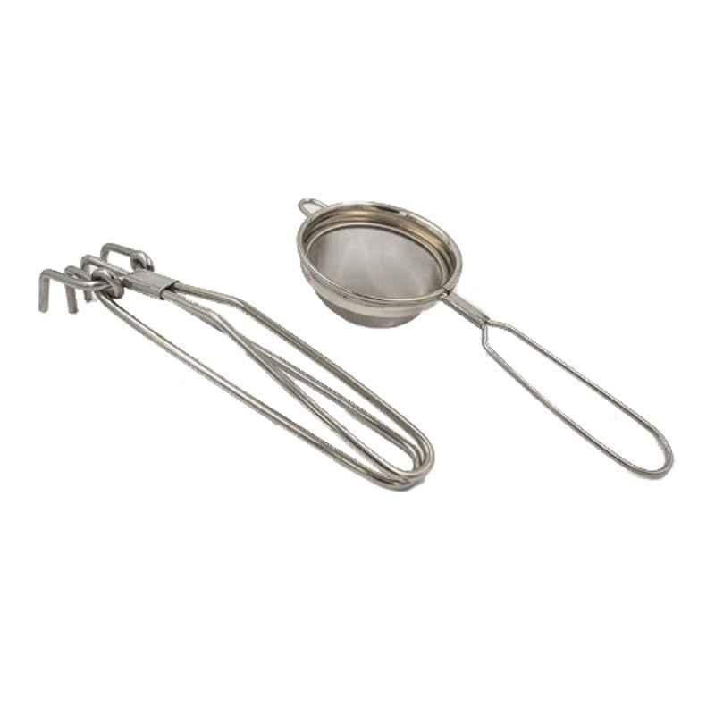 i WARE KkitchenCare 2 Pcs Stainless Steel Kitchen Pincers & Classic Strainer Set, Size: Big