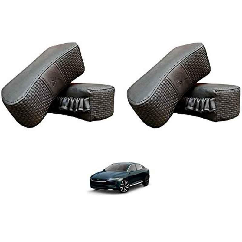 Kozdiko 4 Pcs CV Designer Grey Leatherite Neck Rest Car Cushion Pillow Set for Tata Evision