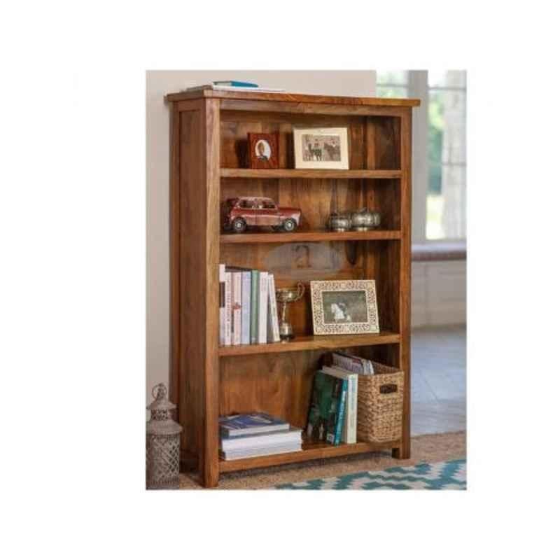 Angel Furniture Solid Sheesham Wood Glossy Finish Brown Tallboy Bookshelf, AF-172H