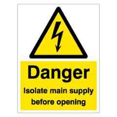 SUNSIGNS 150x100mm Vinyl & Acrylic Sandwich Danger Isolate Main Supply Before Opening Signage, SN0035VNLM1HPIDAD