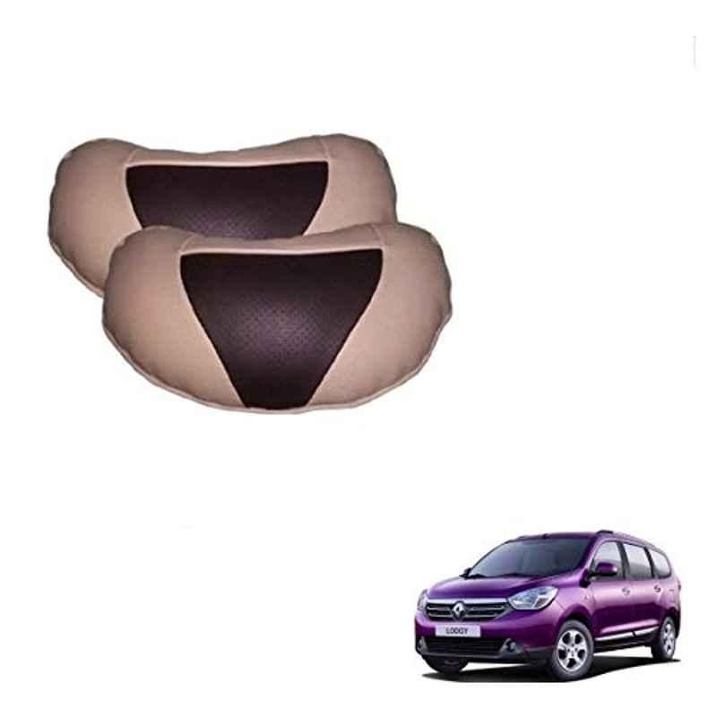 Kozdiko 2 Pcs Beige & Brown Car Neck Rest Cushion Pillow Set for Renault Lodgy