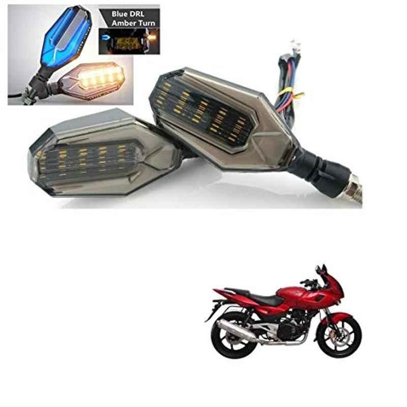 Kozdiko 4 Pcs Plastic Front & Rear U Shape Dual Color DRL LED BIke Indicator Set for Bajaj Pulsar 200