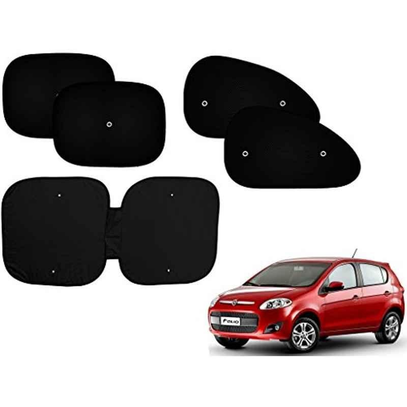 Auto Pearl 5 Pcs PVC & Mesh Black Window & Front Sun Shade Set for Fiat Palio