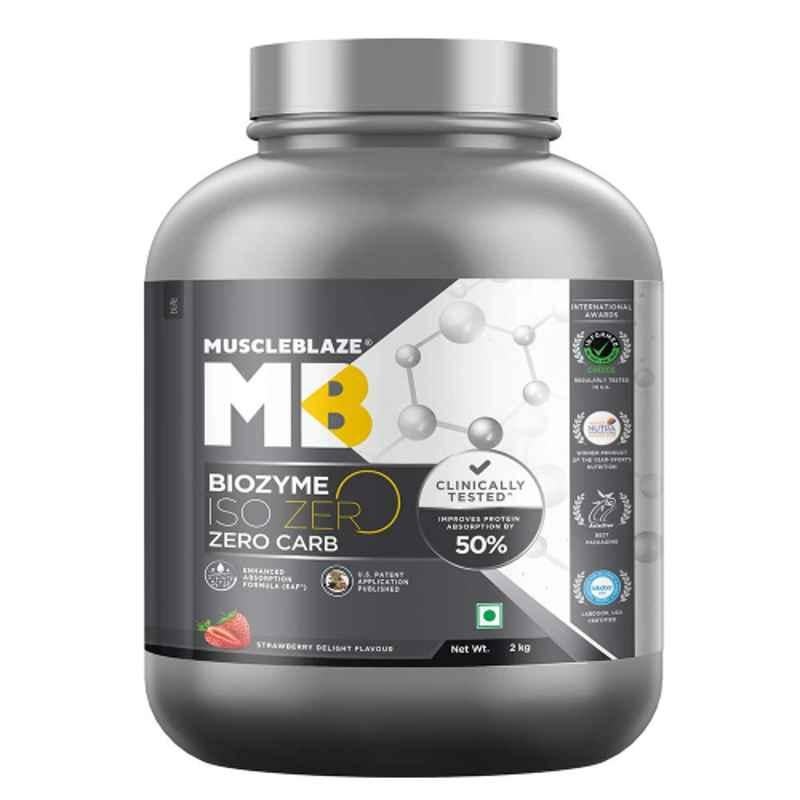 MuscleBlaze 2kg Strawberry Delight Biozyme Iso-Zero Protein