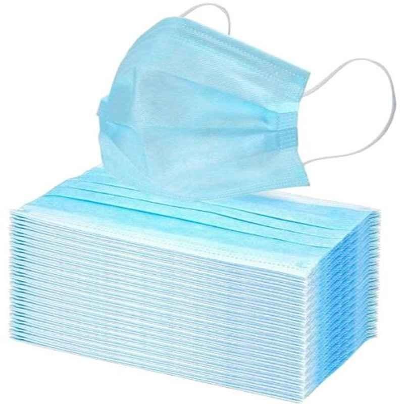 SSRE 3 Ply Non-Woven Blue Disposable Face Mask Without Nose Stick (Pack of 50)