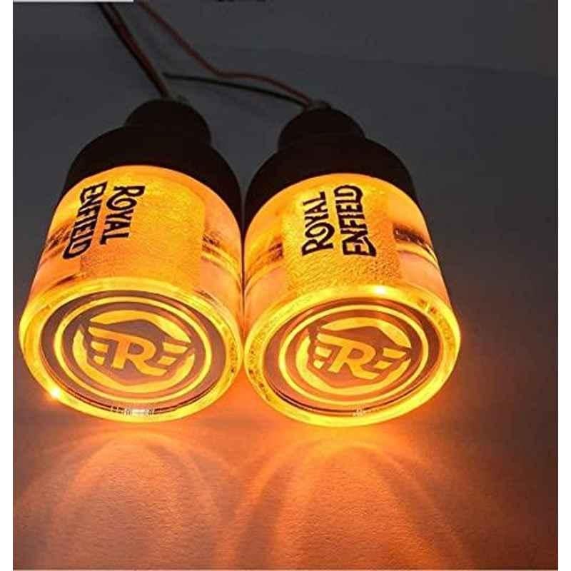 AOW Handle Bar End Dual Led (Blue) Crystal Side Indicator Lights for Royal Enfield Models K-6.5(Set of 2)
