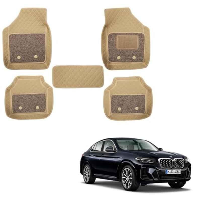 Kozdiko 5 Pcs Waterproof & Luxury 7D Beige Leatherette Car Floor Mats Set for BMW X4