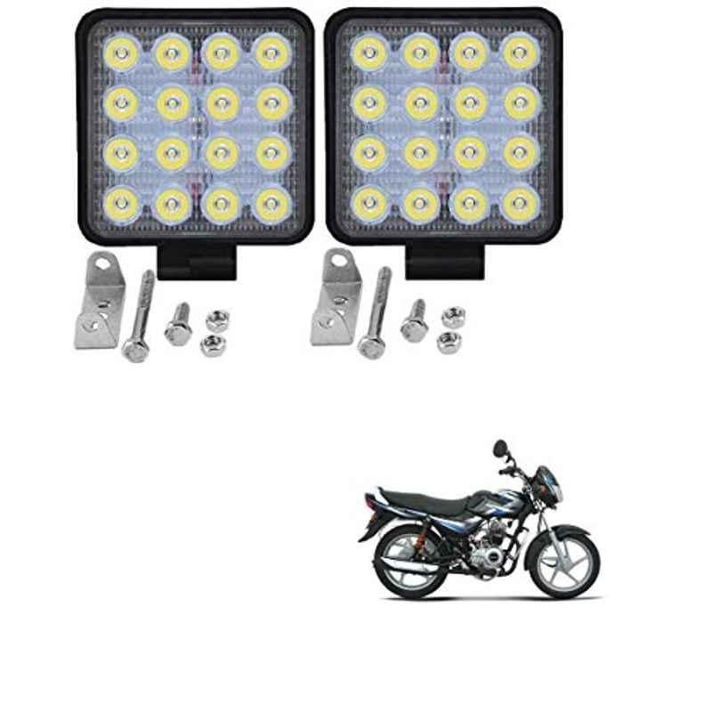 Kozdiko 2 Pcs 48W 16 LED Square Bright Beam White Fog Light Set for Bajaj CT 100, koz_93026