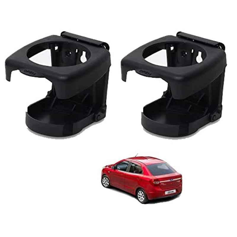 Kozdiko Plastic Black Foldable Car Drink Holder for Ford Figo & Aspire (Pack of 2)