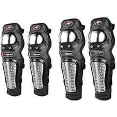 AOW Knee Guard compatible with Pro-xerz Knee Guard -2nd Generation Alloy Steel Elbow Guard Flexible Breathable Adjustable Knee Shin Armor Protector (Black) for Bikers and Riders (Pack of 4 PCS) KN-13