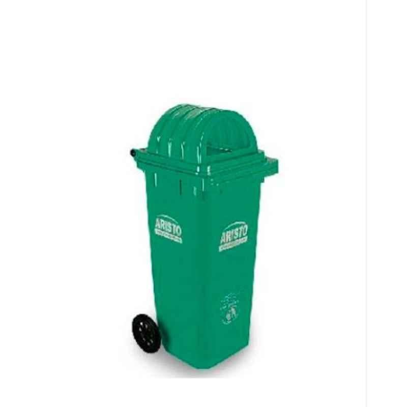 Aristo 120L Plastic Green Wheel Plastic Waste Bin with Dome Lid