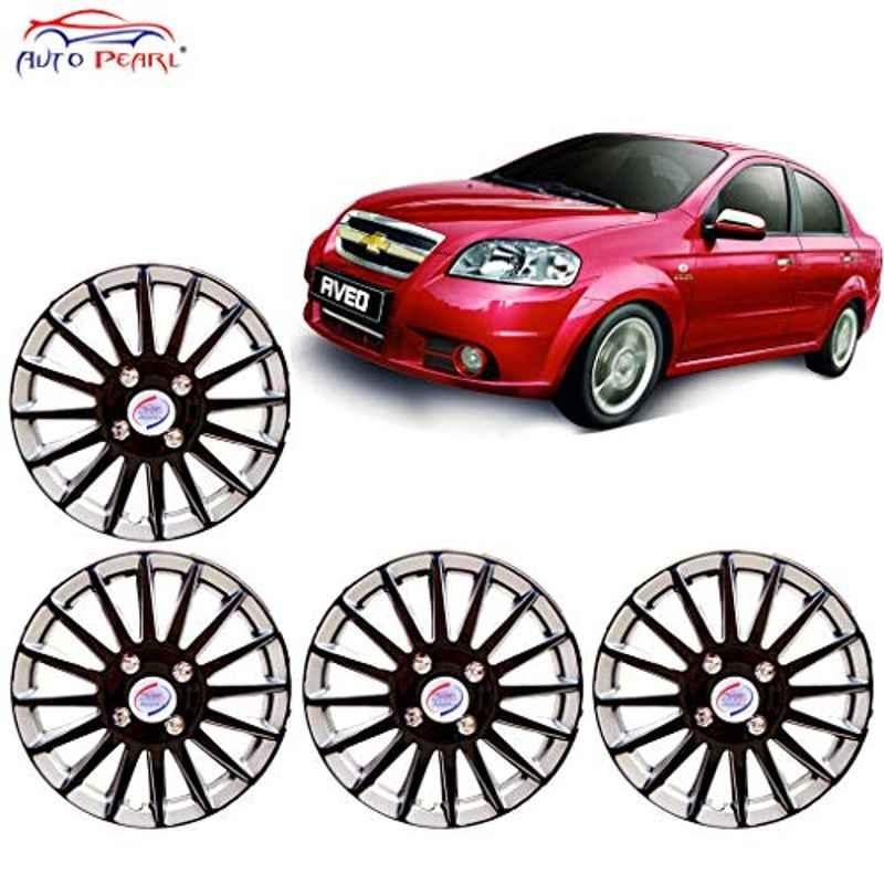 Auto Pearl 4 Pcs 14 inch ABS Black & Silver Car Wheel Cover Set for Chevrolet Aveo