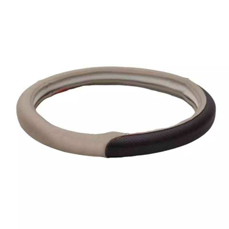 Cipher Leather Beige & Black Sporty Look Steering Wheel Grip Cover, Size: Small