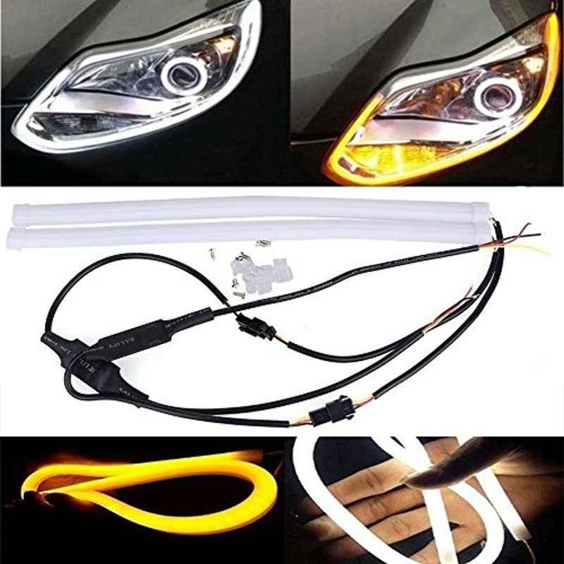 Kozdiko 2 Pcs 24 inch Yellow & White Car Headlight LED Flexible DRL Silica Gel Tube Strip Light Set for Maruti 800