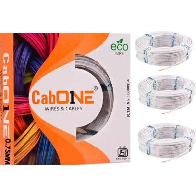 CabONE 0.75 Sqmm White FR PVC Insulated Copper Cable, Length: 90 m (Pack of 3)