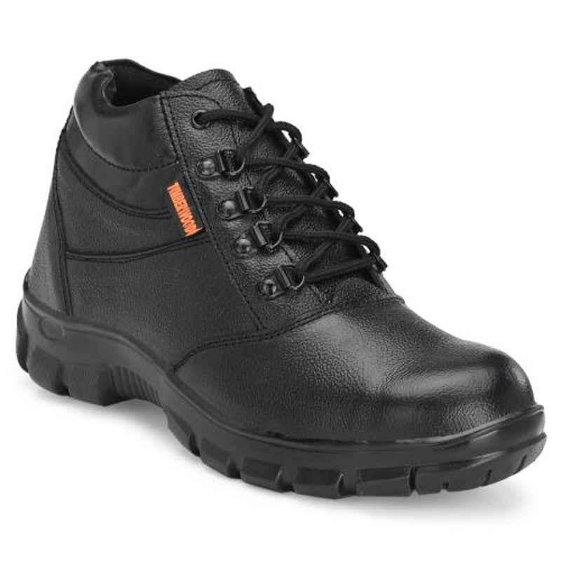 Timberwood TW46 Leather Steel Toe Airmix Sole Mid Ankle Black Work Safety Shoes, Size: 7