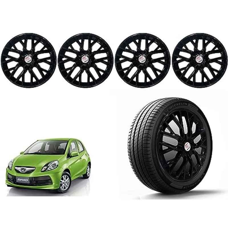 Auto Pearl 4 Pcs 14 inch Polypropylene Black Press Type Car Wheel Cover Set with Retention Ring for Honda Brio, 14WC_Phoenix_Black_Brio