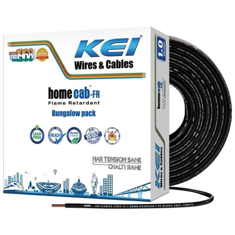 KEI Homecab 1 Sqmm 1 Core 99.97% Pure Copper Conductor FR PVC Insulated Cable for Domestic & Commercial Electrical Wiring (Black, 180 Meters)