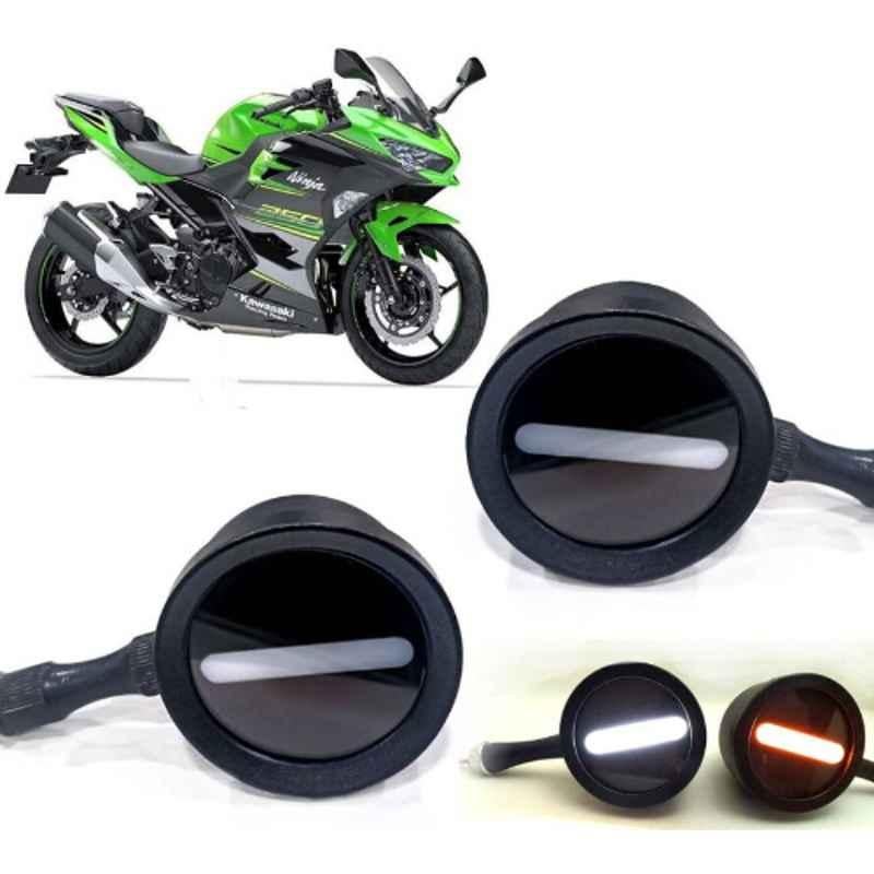 Auto Pearl 2 Pcs 12V Black Bike Front LED Indicator Light Set for Hyosung Ninja 250, F217