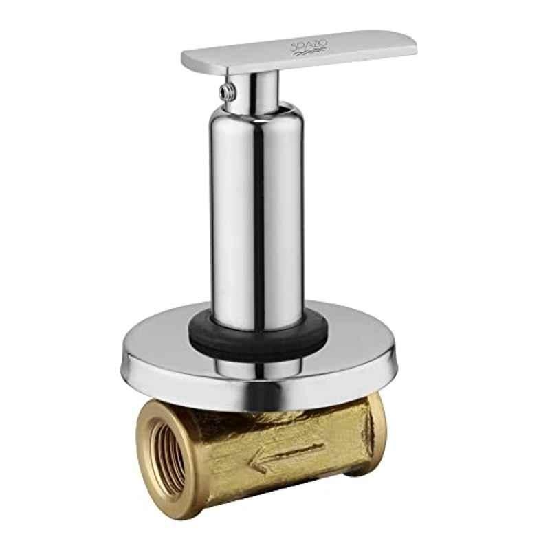 Spazio Mirage 1/2 inch Brass Silver Chrome Finish Concealed Stop Cock with Brass Quarter Turn Fitting & Concealed Flange