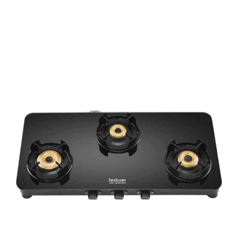 Hindware Alverio 3B Glass Top Cooktop with 3 Brass Burner & Manual Ignition, CT 100183