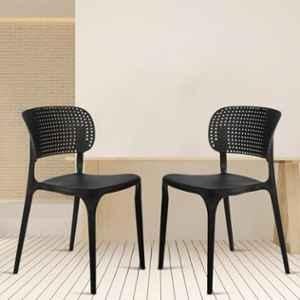 Rose Evaa Fiber Black Mid Style Restaurant Chair with Backrest (Pack of 2)