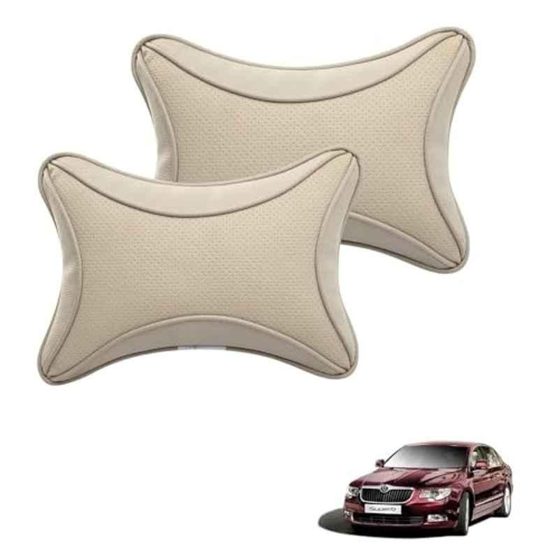 Kozdiko 2 Pcs Memory Foam & Polyester Beige Dots Car Neck Rest Pillow Set for Skoda Superb, XNVJVHGJFH246