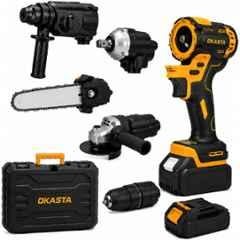 Okasta 5-in-1 1/2 inch 300Nm Cordless Impact Wrench, Rotary Hammer, Chainsaw, Angle Grinder & Drill Screwdriver Combo