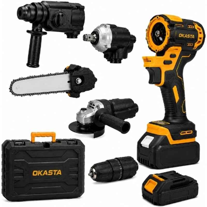 Okasta 5-in-1 1/2 inch 300Nm Cordless Impact Wrench, Rotary Hammer, Chainsaw, Angle Grinder & Drill Screwdriver Combo