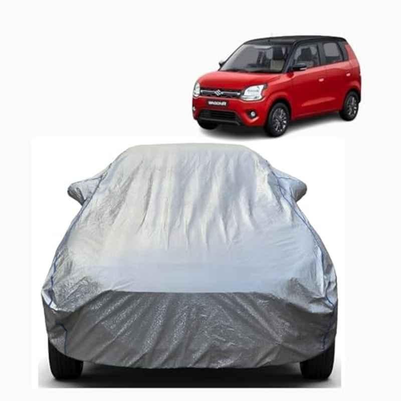 Aarex Auto Polyester Silver 100% Waterproof Car Body Cover with Mirror Pocket, Triple Stitched, Heat Resistant & UV Protection for Maruti Suzuki Wagon R (1999-2024) Model, WR-Silver