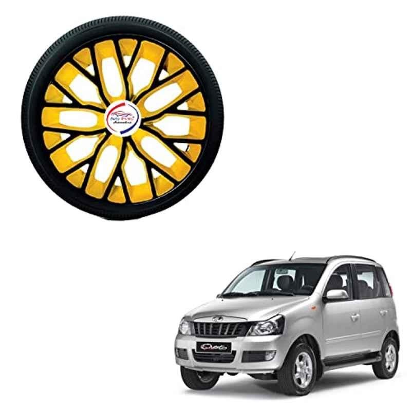 Auto Pearl 4 Pcs 15 inch ABS Black & Yellow Hubcap Wheel Cover Set with Retention Ring for Mahindra Quanto